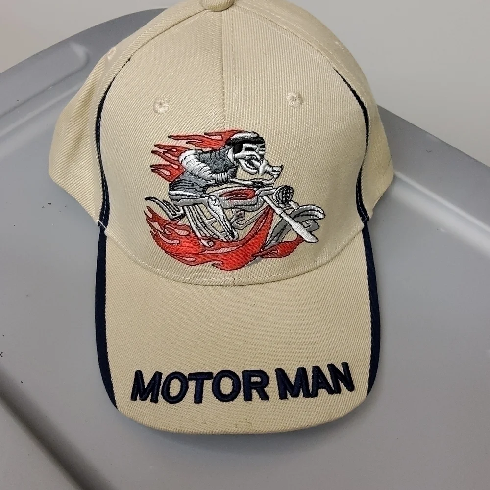 Motor Man Hat Tan Velcro Closure Great Condition